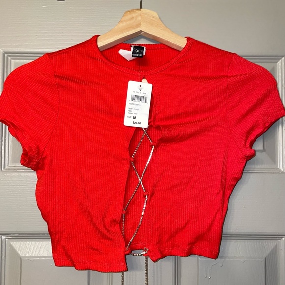 Red t shirt with chain through the front. Band new with tags! - Picture 1 of 4